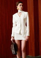 Chiara V Neck Blazer & Mini Skirt Set In White