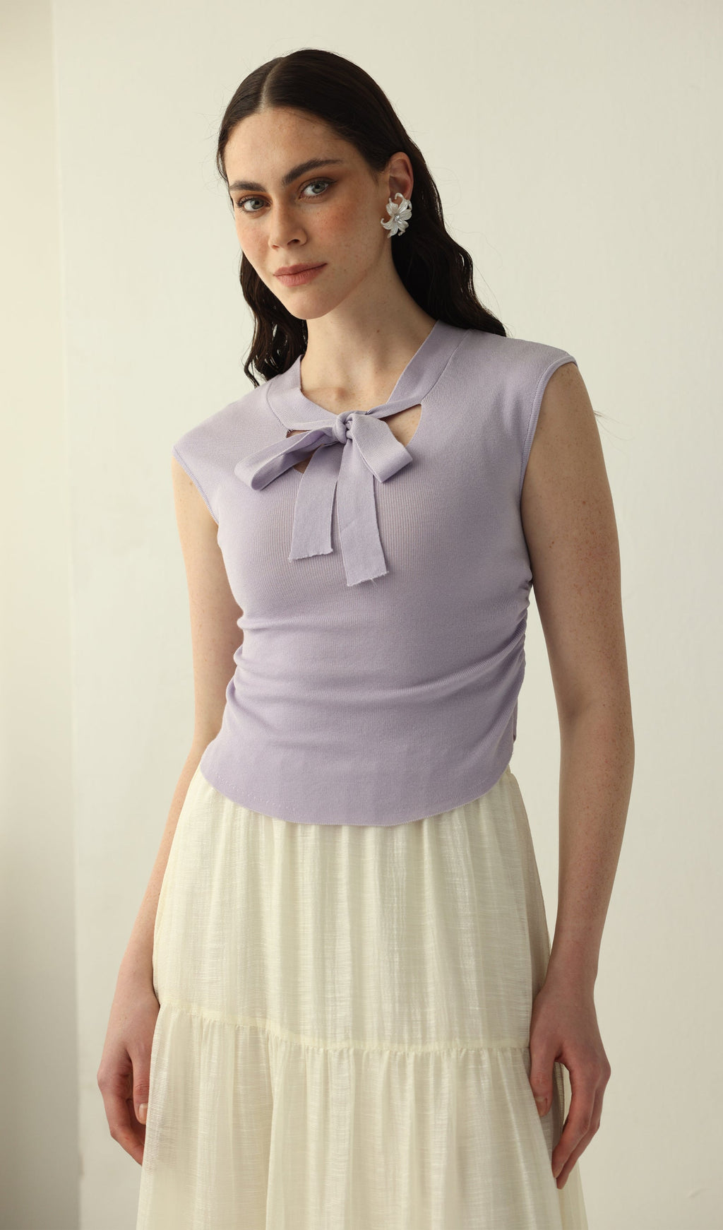 Tie Up Neck Knit Top