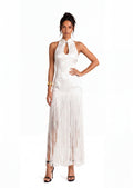 Kayoko Sleeveless Fringed Satin Midi Dress