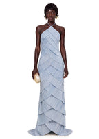 Kadmiel Halter Neck Multi  Layered Ruffled Maxi Dress