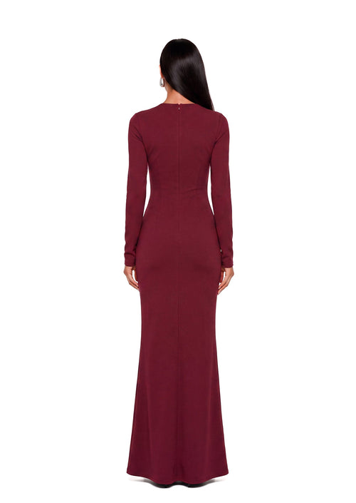 Adagio Long Sleeve Split Maxi Dress In Claret
