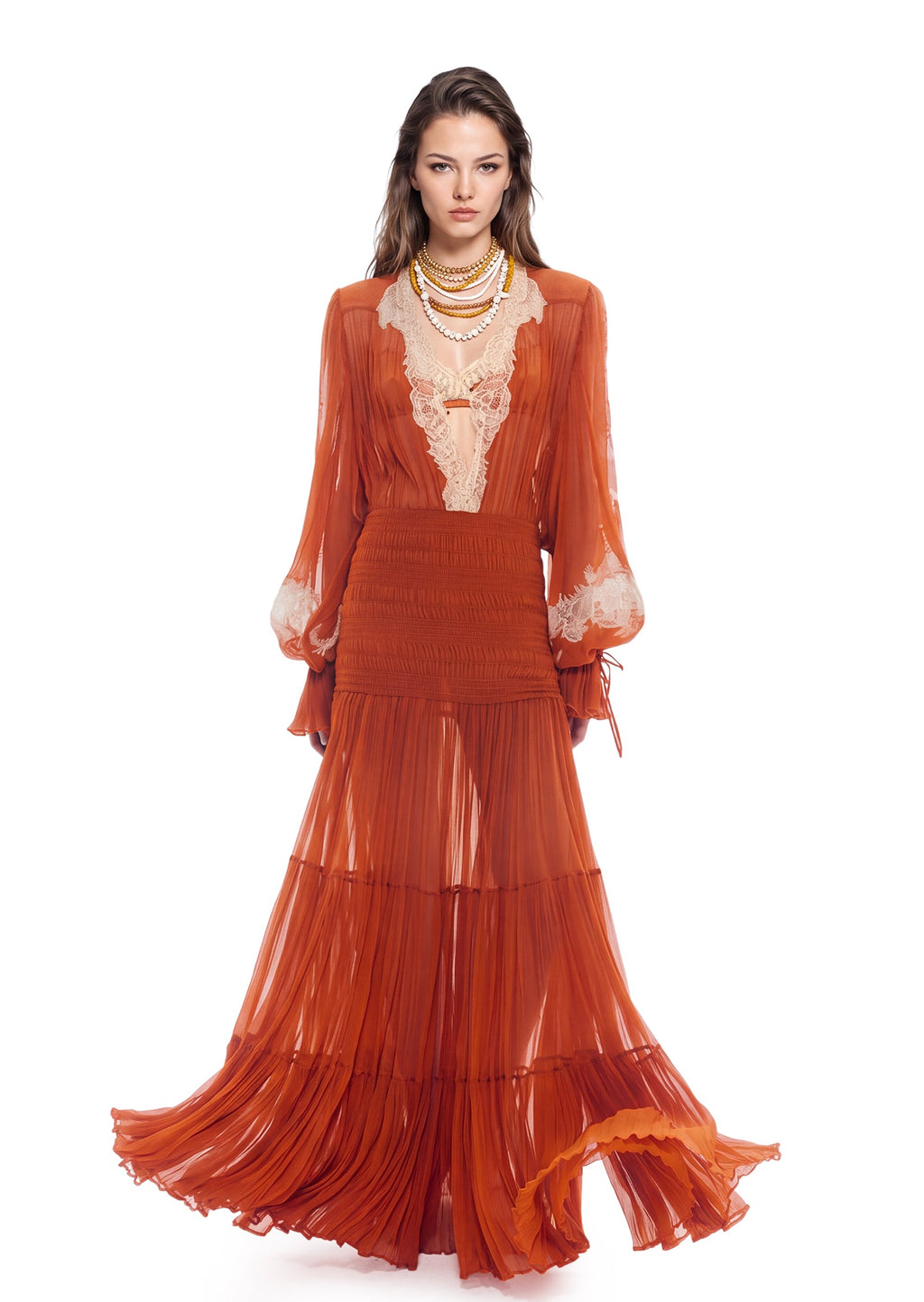 Macario Long Sleeve Lace Maxi Dress