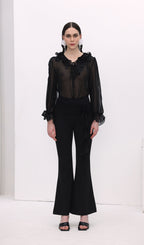 Florwer Detail High Waist Flared Trousers