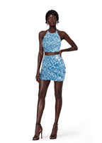 Kahale Open Back Sequined Halter Top In Blue