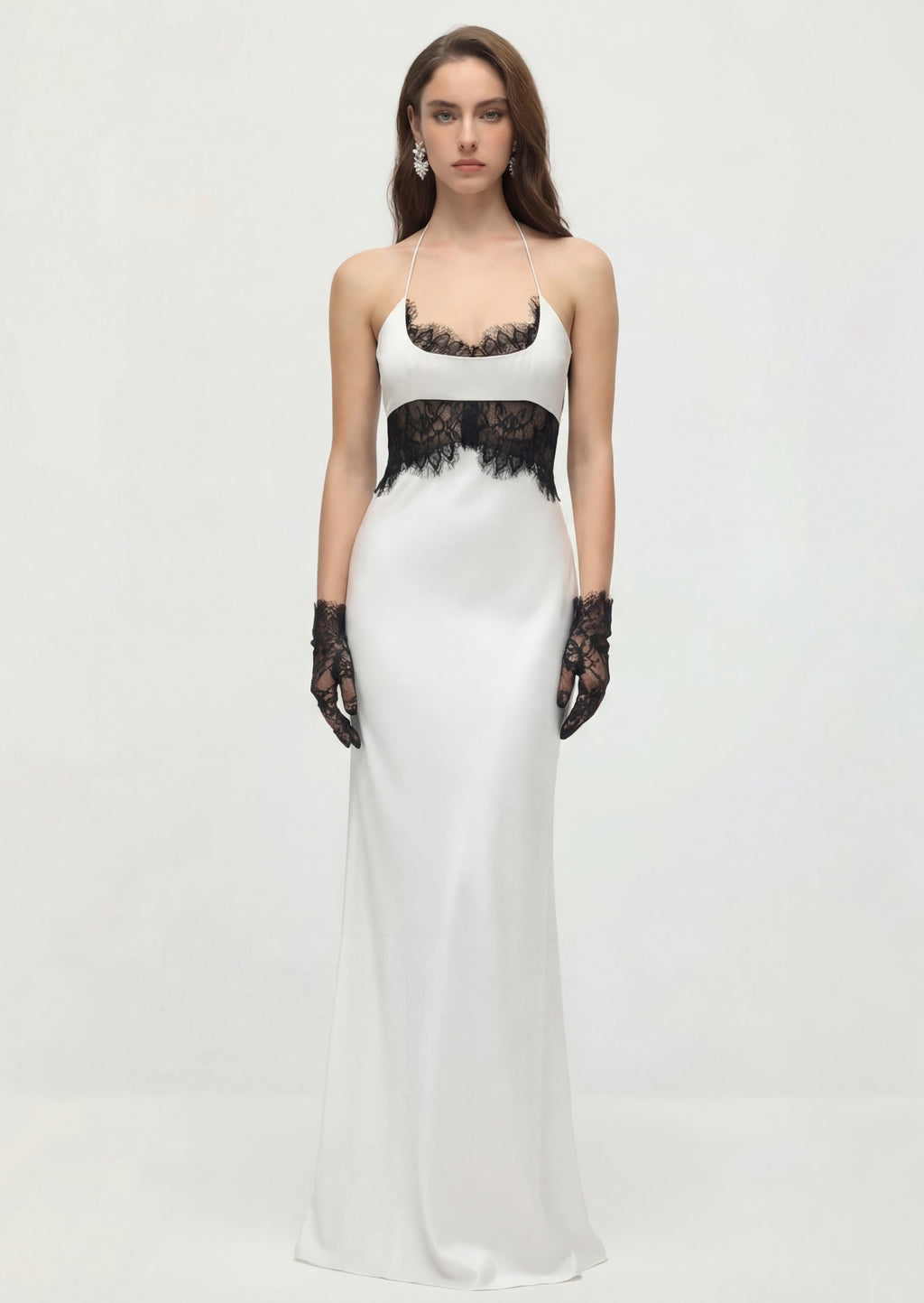 Halter Satin And Lace Corset Maxi Dress