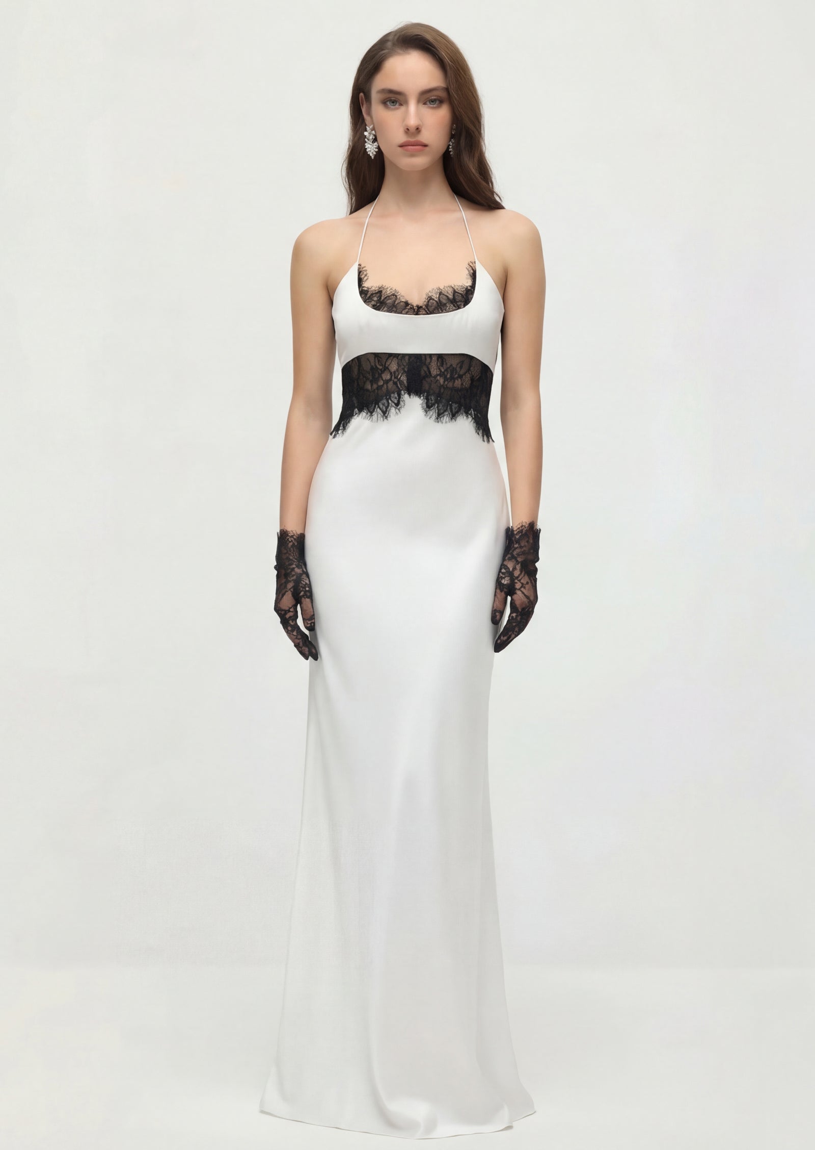 Halter Satin And Lace Corset Maxi Dress