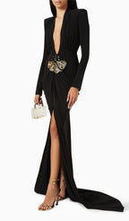 V-Neck Draped And Embroidery Evening Dress