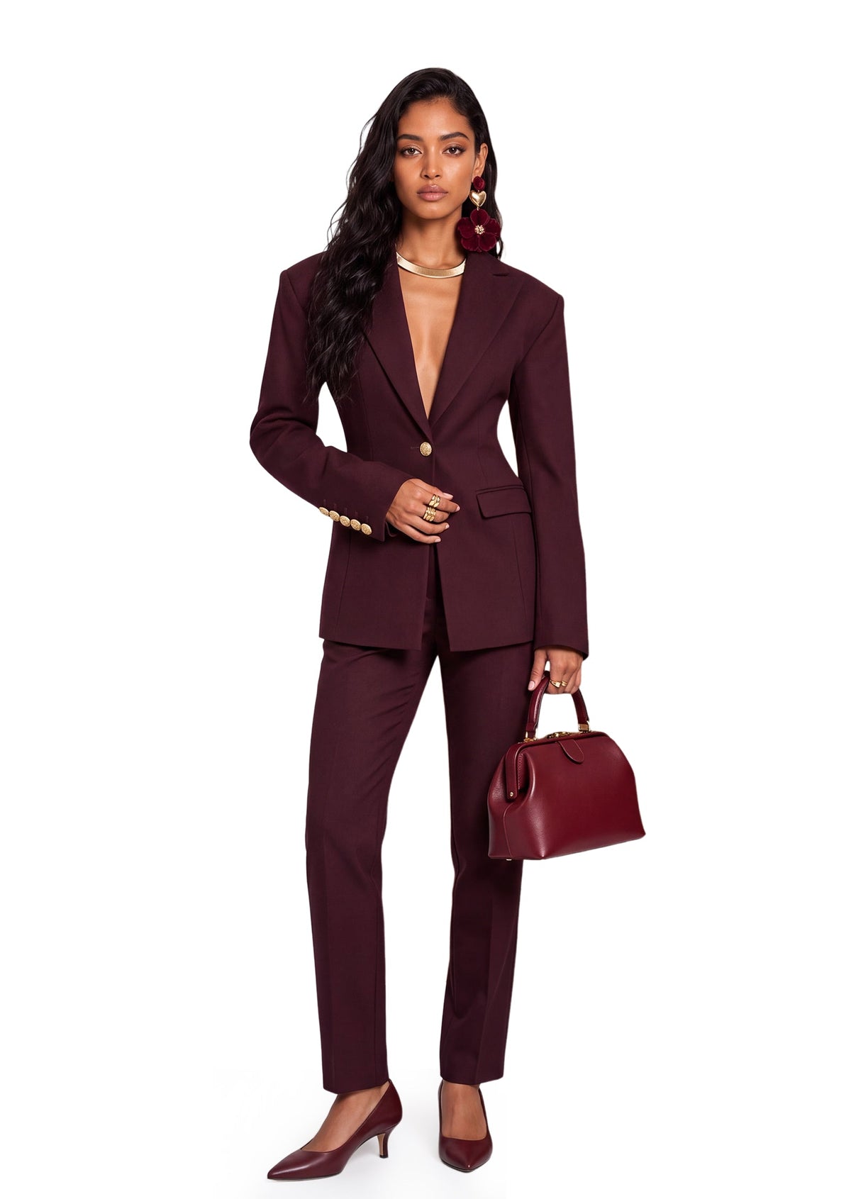 Tadria V Neck Suit Jacket In Claret