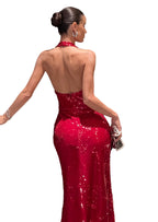 Nahilla Sequined Maxi Dress In Red