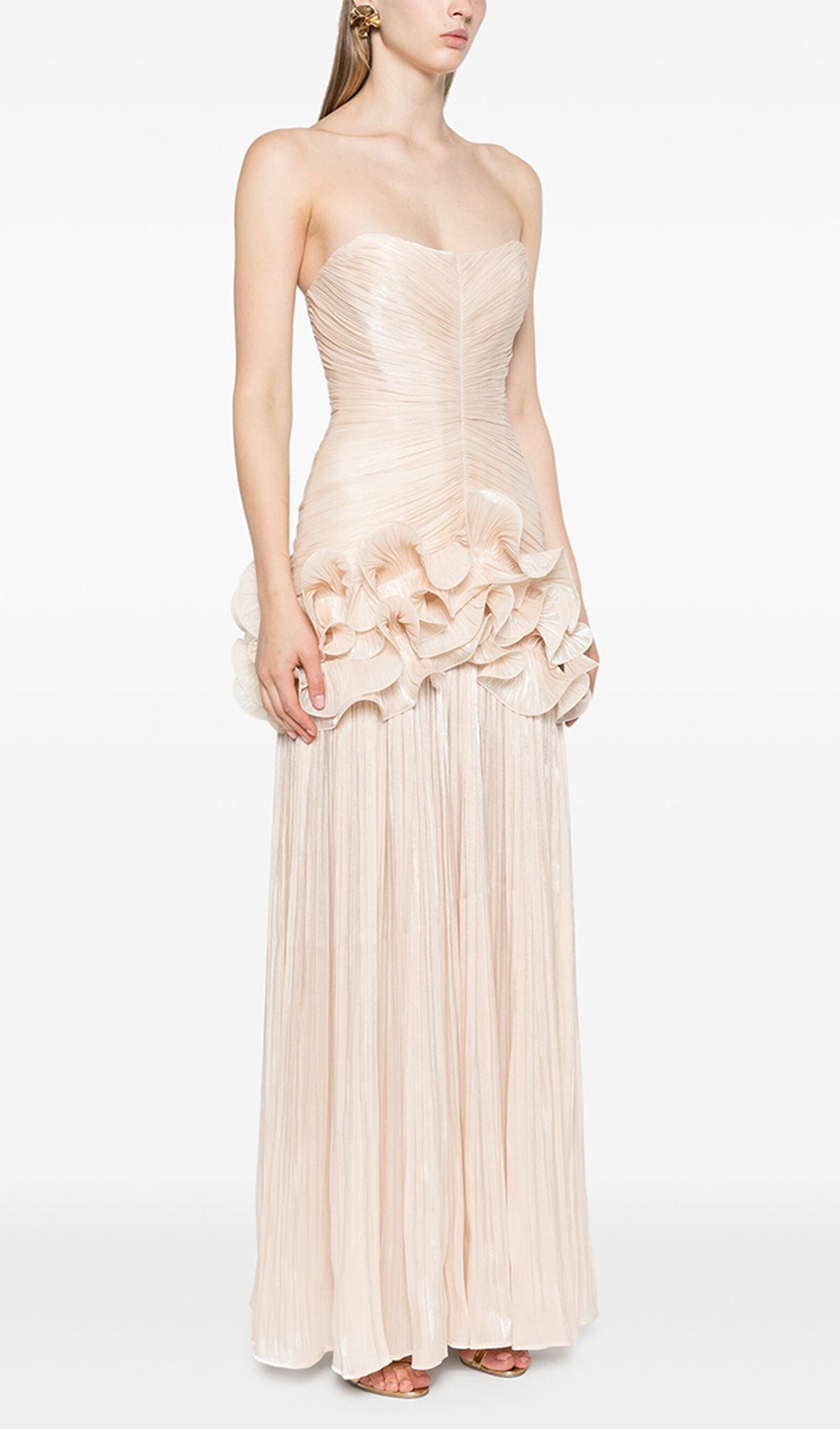 Slim Strapless Ruffle Maxi Dress