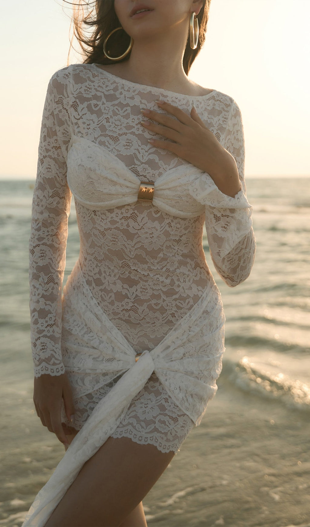 Lace Draped Neckline Mini Dress