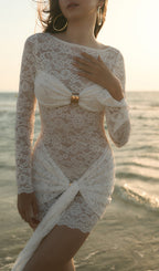 Lace Draped Neckline Mini Dress