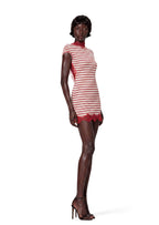 Jasey Knitted Striped Lace Backless Mini Dress