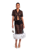 Uhuro Sequined Shirt & Feather Midi Skirt Set
