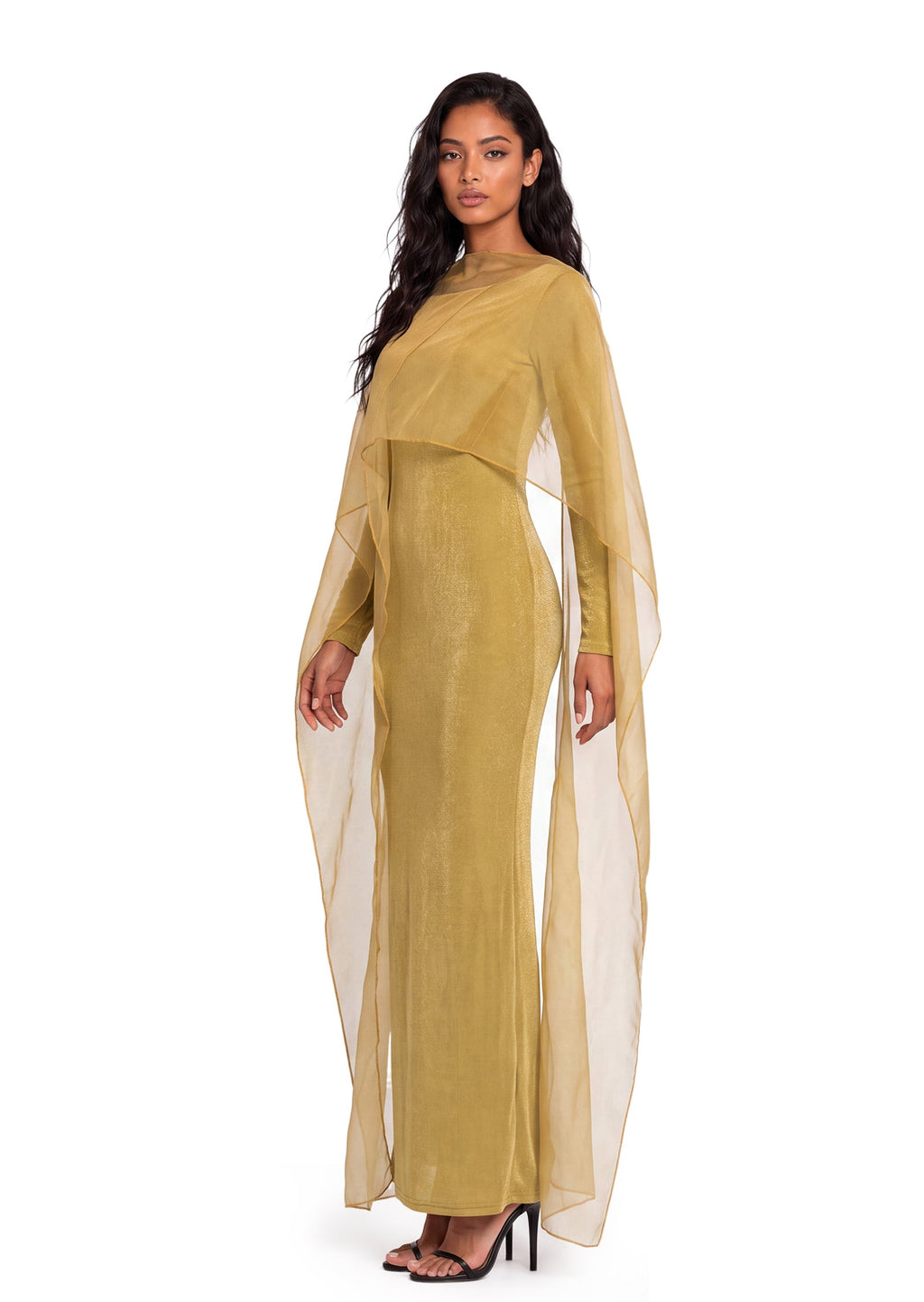 Wafi Long Sleeved Shawl Maxi Dress In Yellow