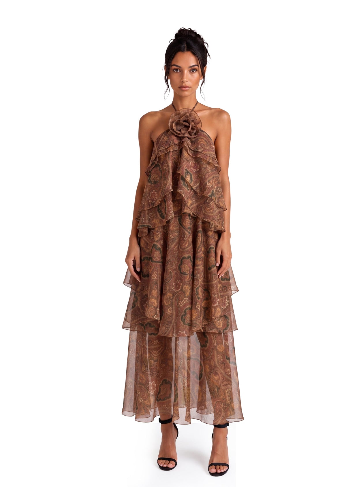 Adjatay Layered Maxi Dress In Brown