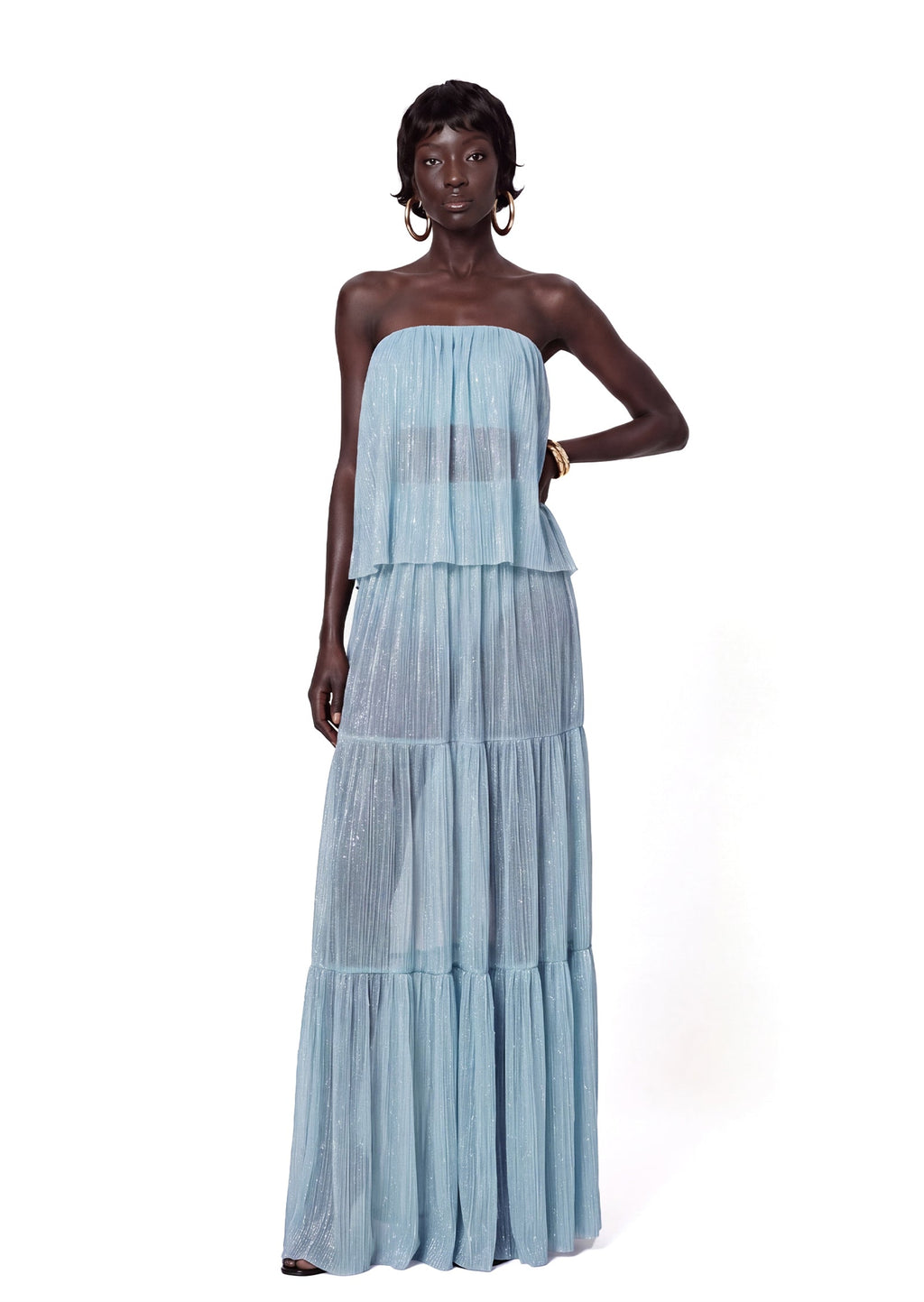 Chasya Strapless Top & Skirt Set With Subtle Shimmer
