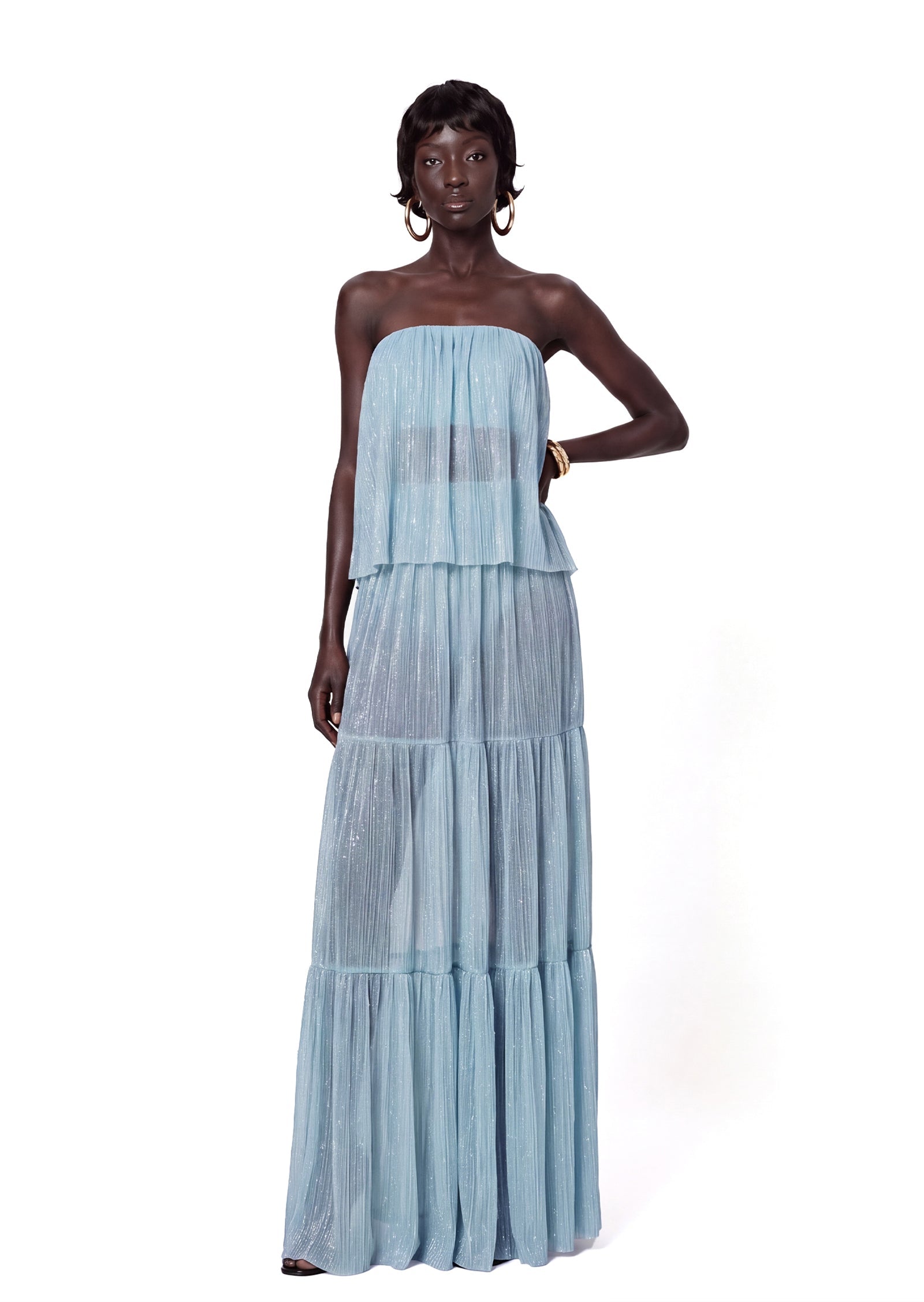 Chasya Strapless Top & Skirt Set With Subtle Shimmer