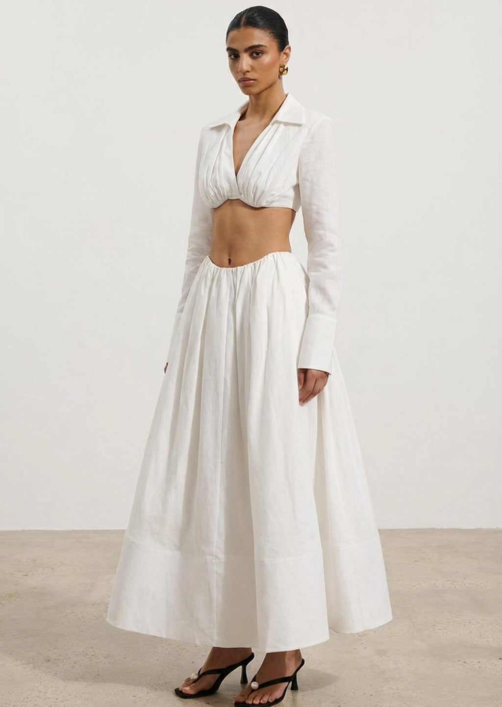 Shirt Bra Top & Gathered Maxi Skir Set