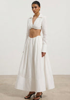 Shirt Bra Top & Gathered Maxi Skir Set