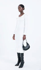 Trendy Knitted Ruffle Midi Dress-White