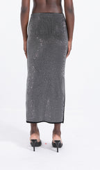 Silver-Tone Beaded Midi Skirt
