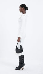 Trendy Knitted Ruffle Midi Dress-White