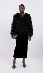Short Shearling Jacket Coat-Black