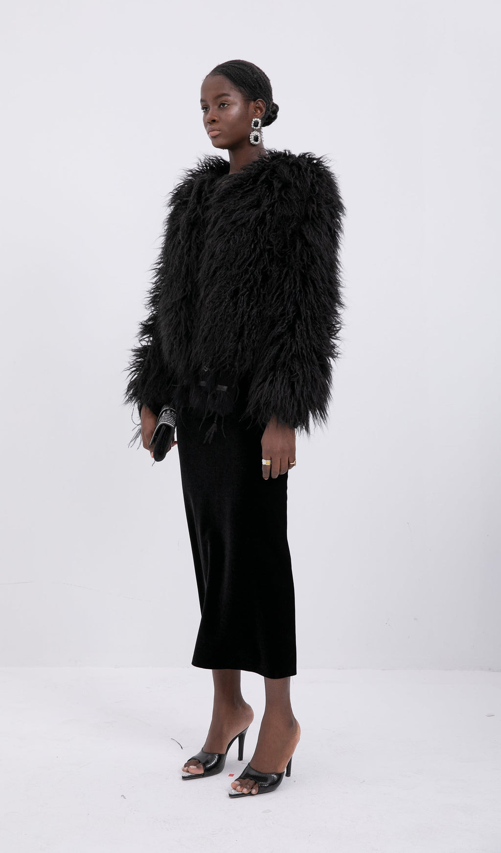 Short Shearling Jacket Coat-Black