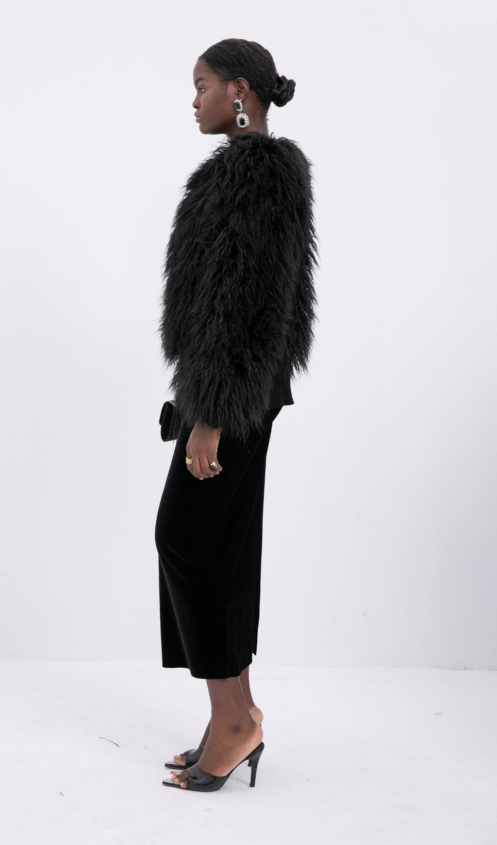 Short Shearling Jacket Coat-Black