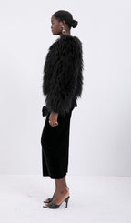 Short Shearling Jacket Coat-Black