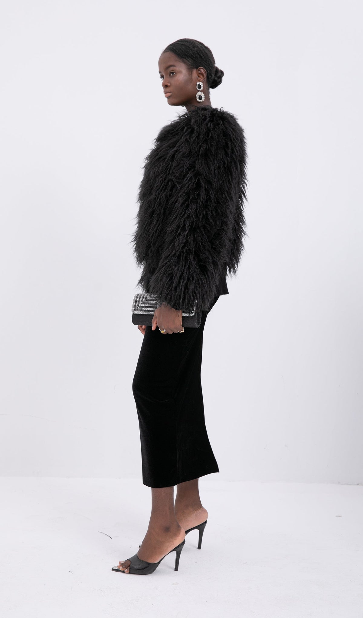 Short Shearling Jacket Coat-Black