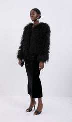 Short Shearling Jacket Coat-Black