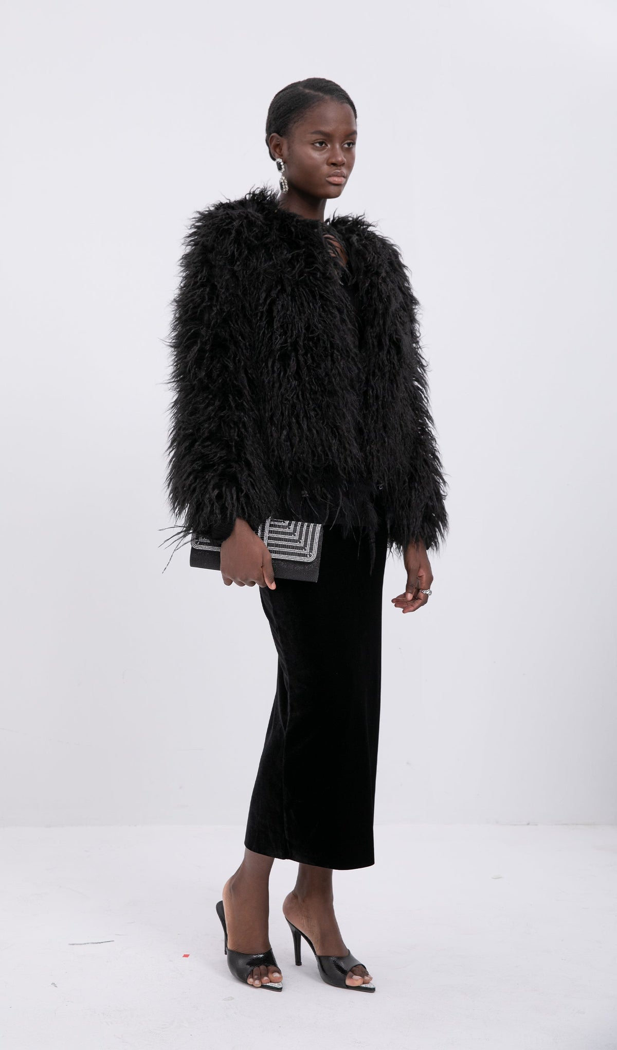 Short Shearling Jacket Coat-Black
