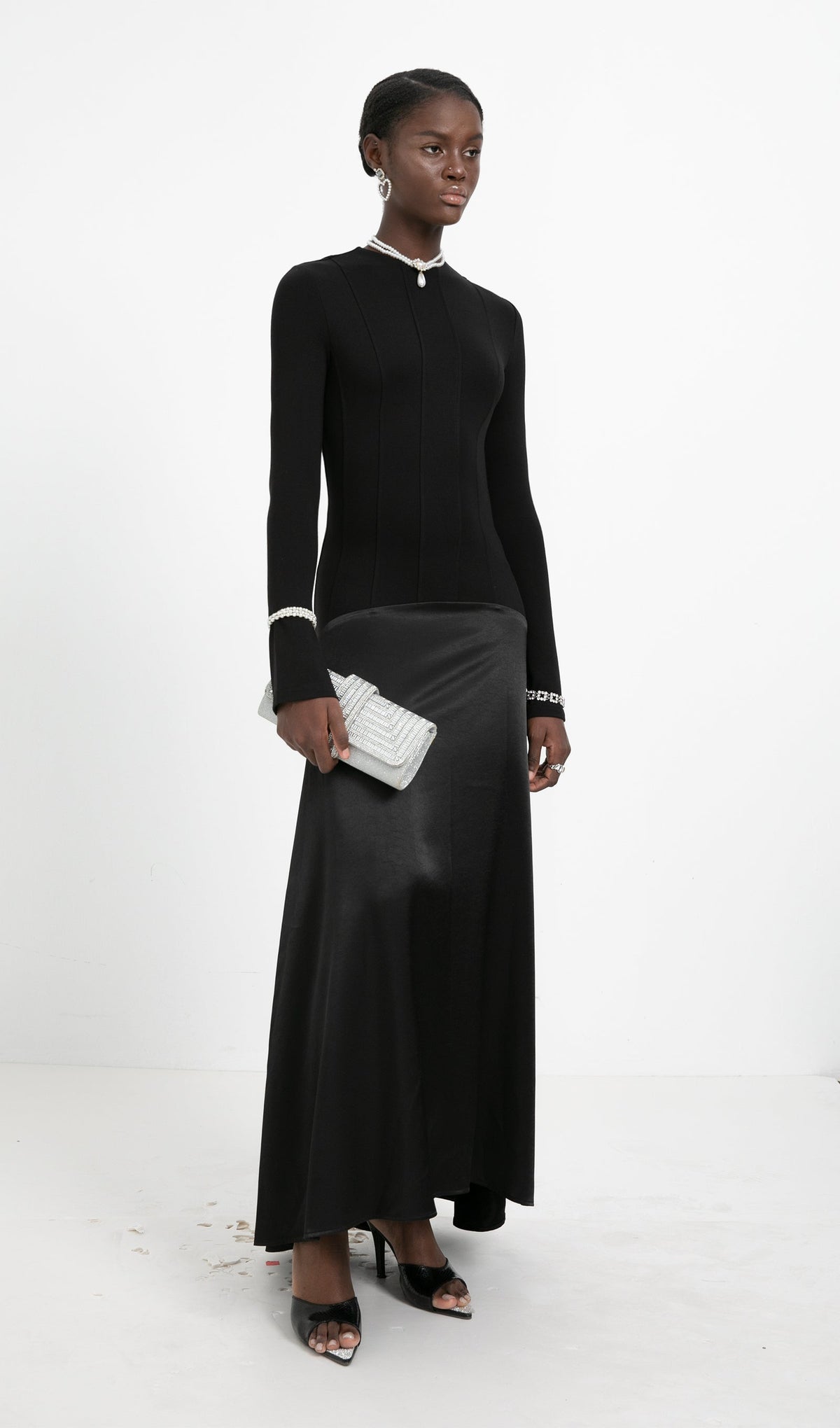 Trendy Knitted Satin Maxi Dress