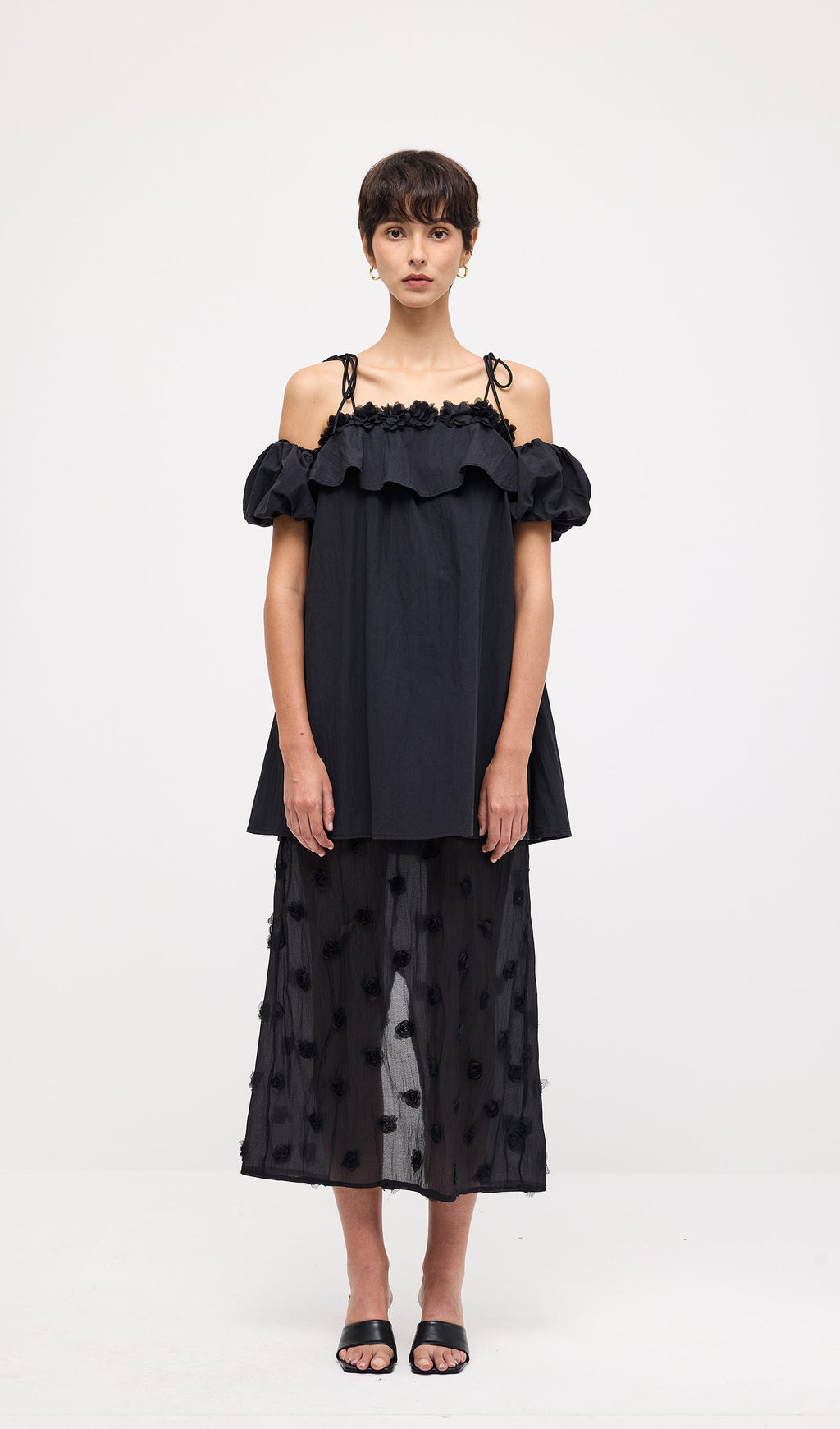 Lace Up Off Shoulder Paneled Midi Dress
