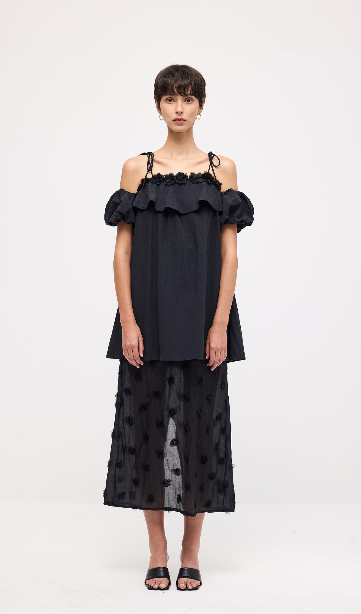 Lace Up Off Shoulder Paneled Midi Dress