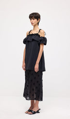 Lace Up Off Shoulder Paneled Midi Dress