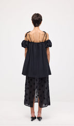 Lace Up Off Shoulder Paneled Midi Dress