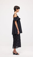 Lace Up Off Shoulder Paneled Midi Dress