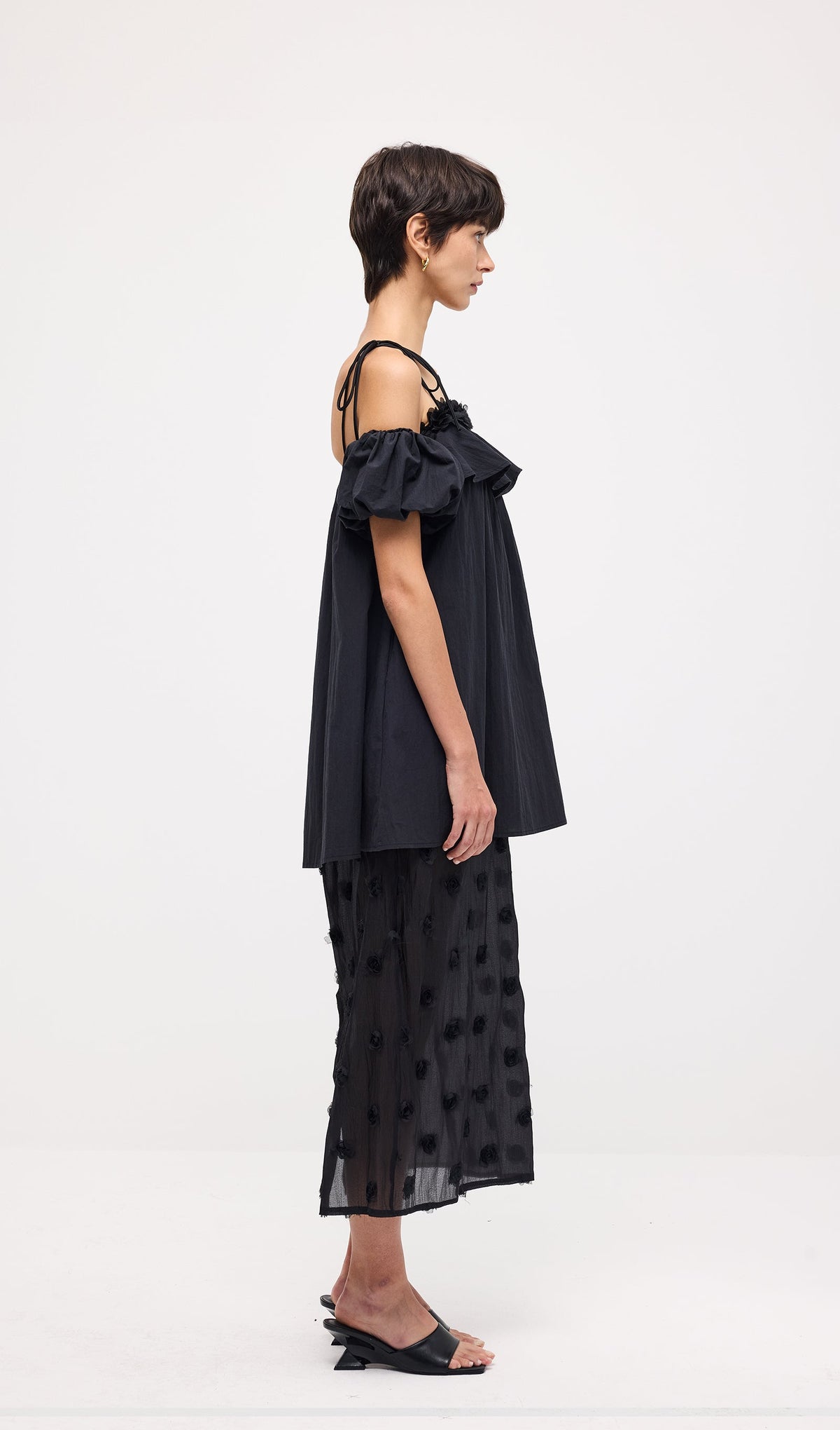 Lace Up Off Shoulder Paneled Midi Dress