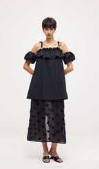 Lace Up Off Shoulder Paneled Midi Dress