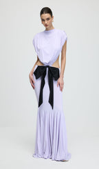 Jersey  Cut Out Detail Bow Maxi Dress In Purple