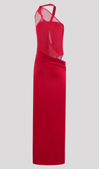 Knotted Mesh Maxi Dress In Red