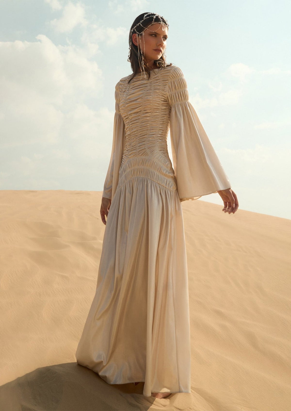 Metallic Elasticated Gathers Maxi Dress（Final Sale）