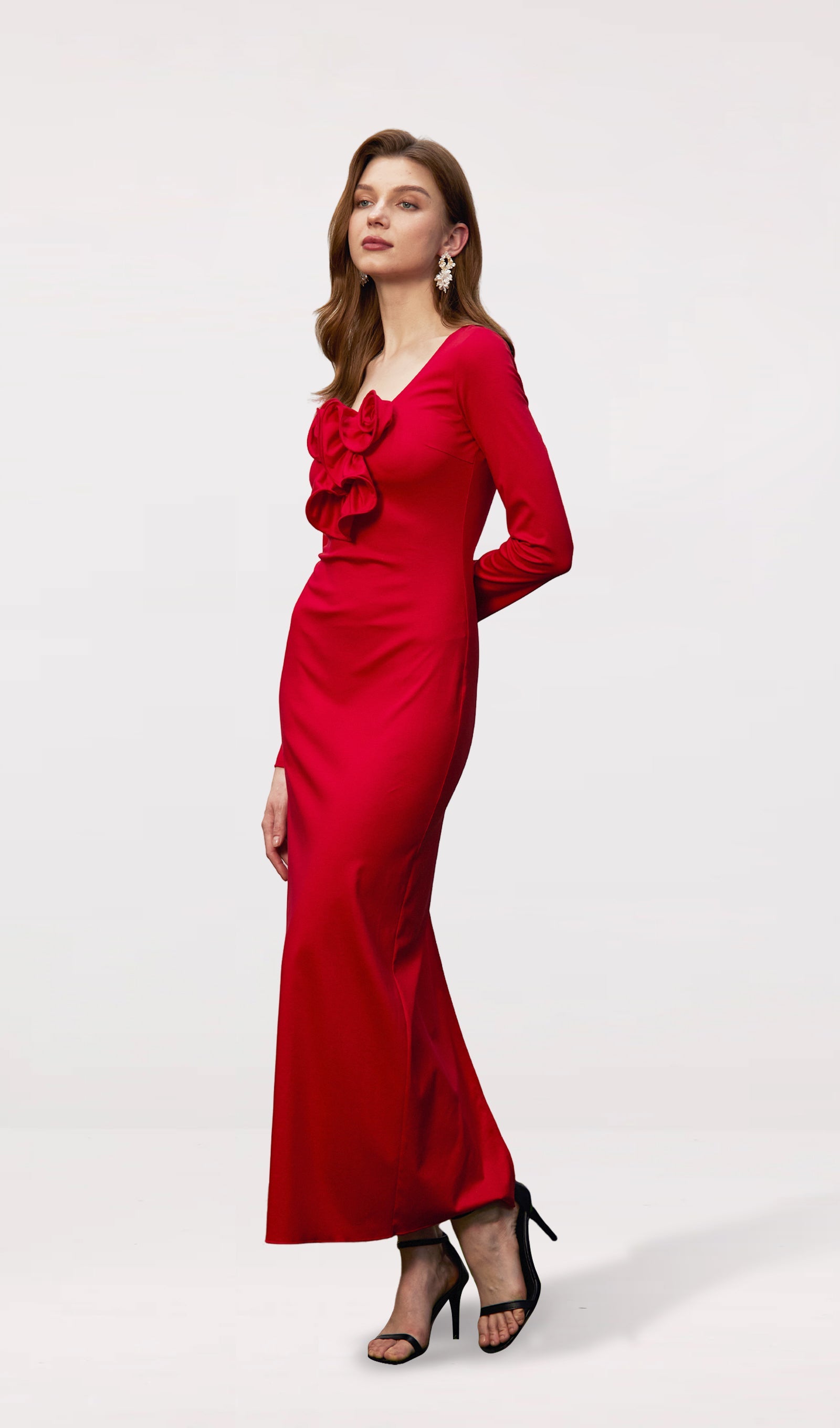 Flower Applied Jersey Maxi Dress