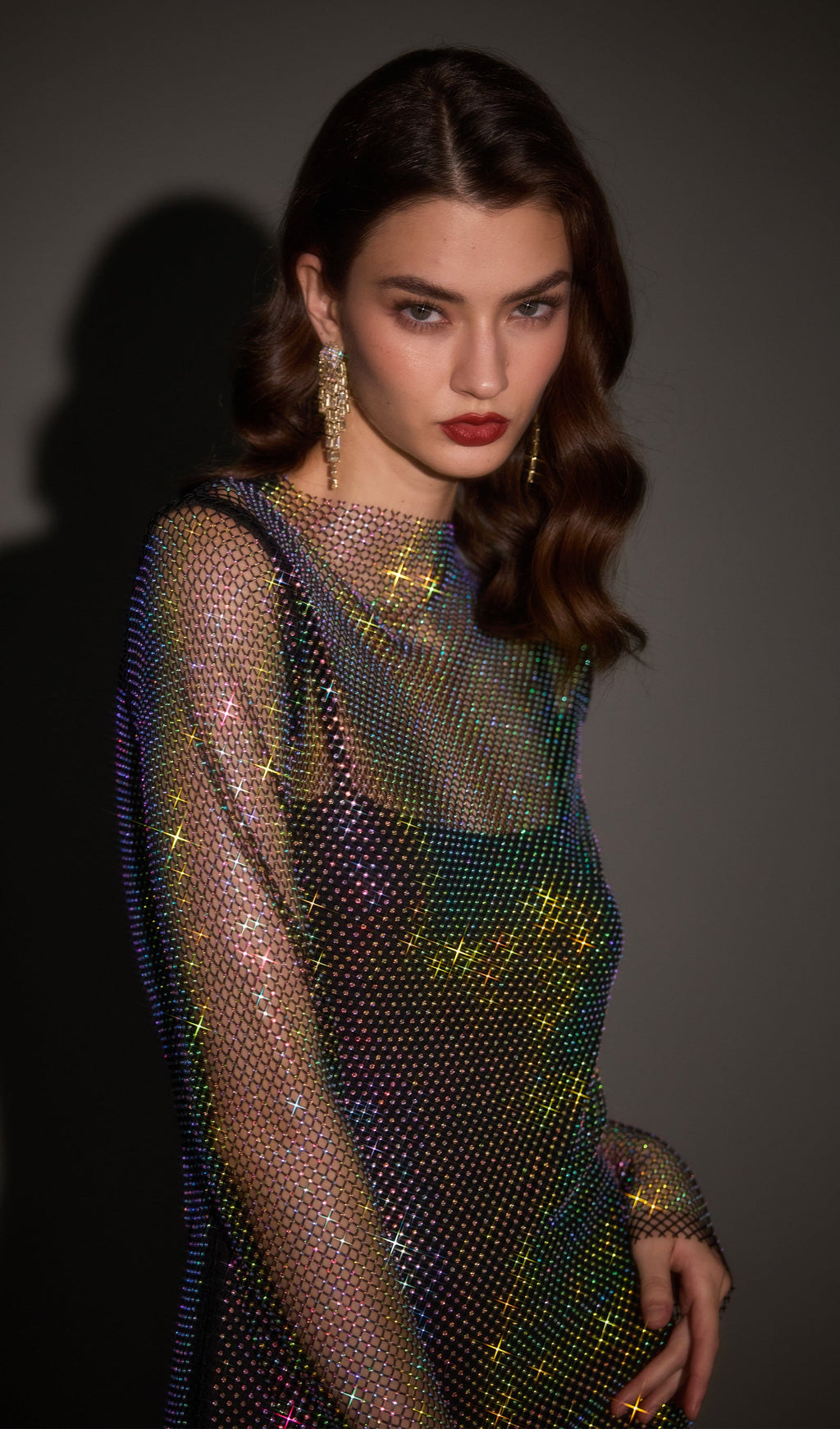 Mesh With Monochrome Maxi Dress In Colored Diamonds