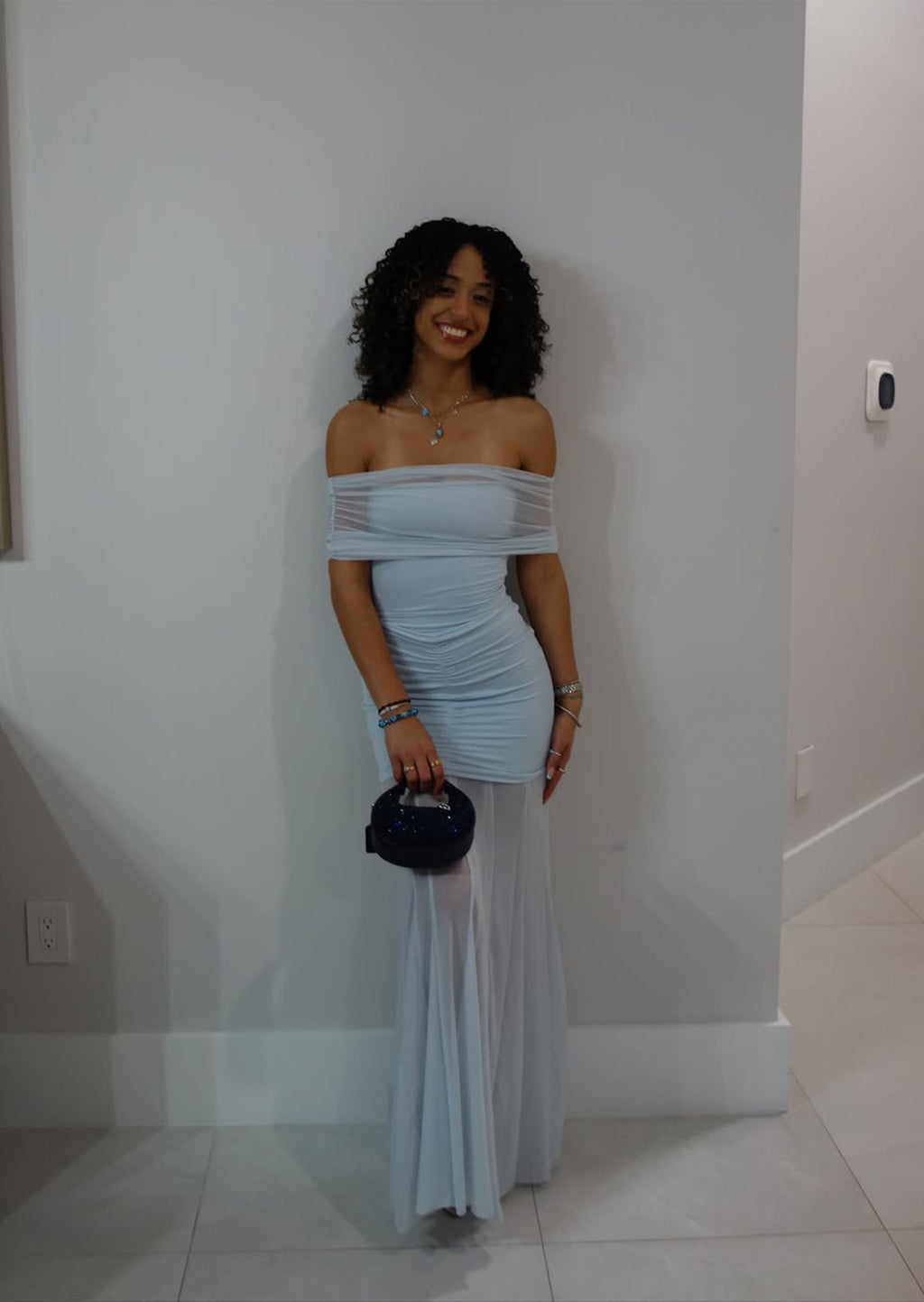 Slinky Off Shoulder Maxi Dress