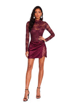 Mana Long Sleeved Lace Bodysuit & Skirt Set In Claret