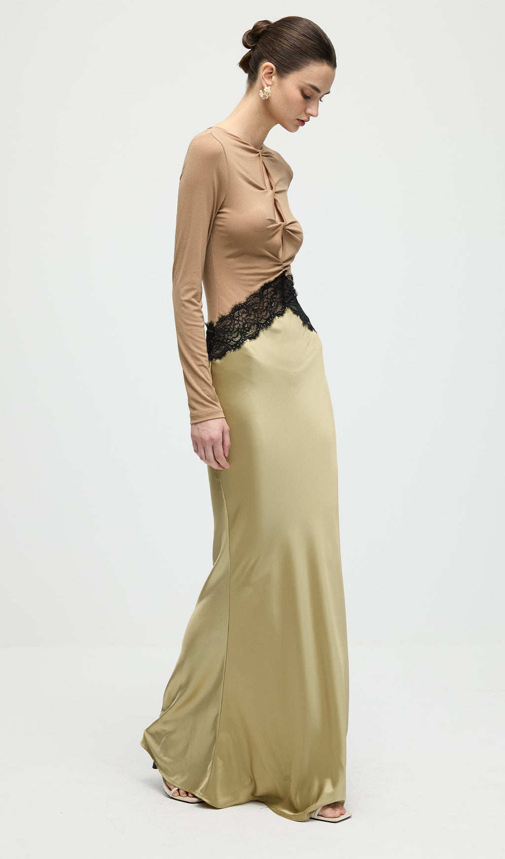 Open Twist Lace Maxi Dress In Eucalypt Black